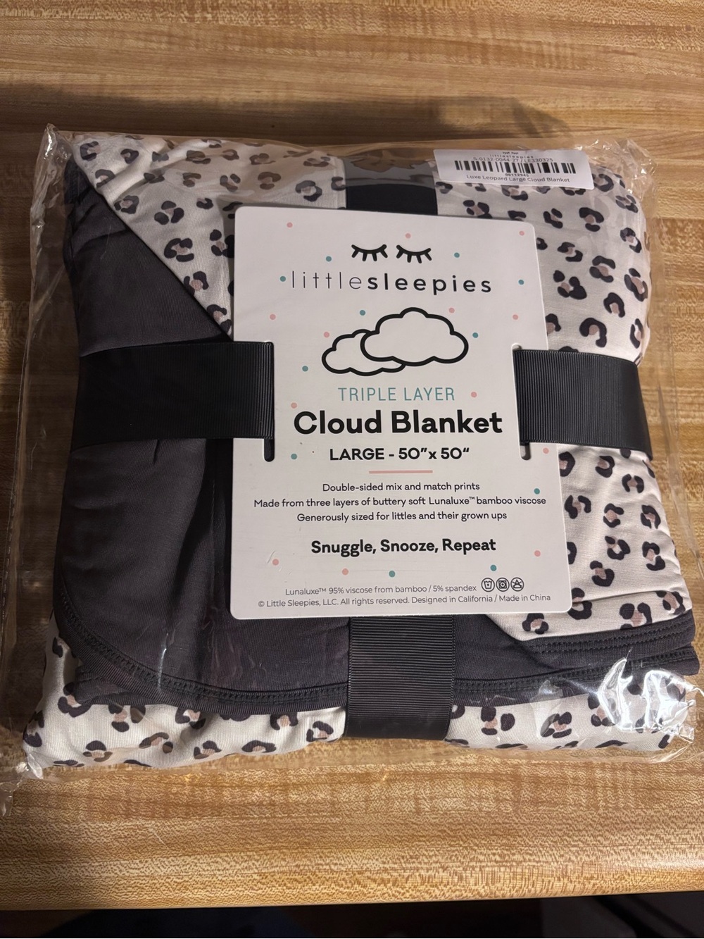 Little Sleepies Gray Leopard Triple-Layer Cloud Blanket